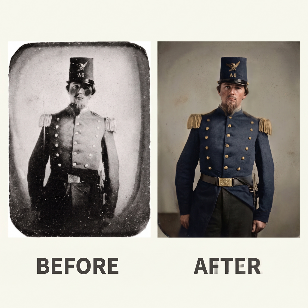 Before and after: a damaged 1860s portrait restored and colorized